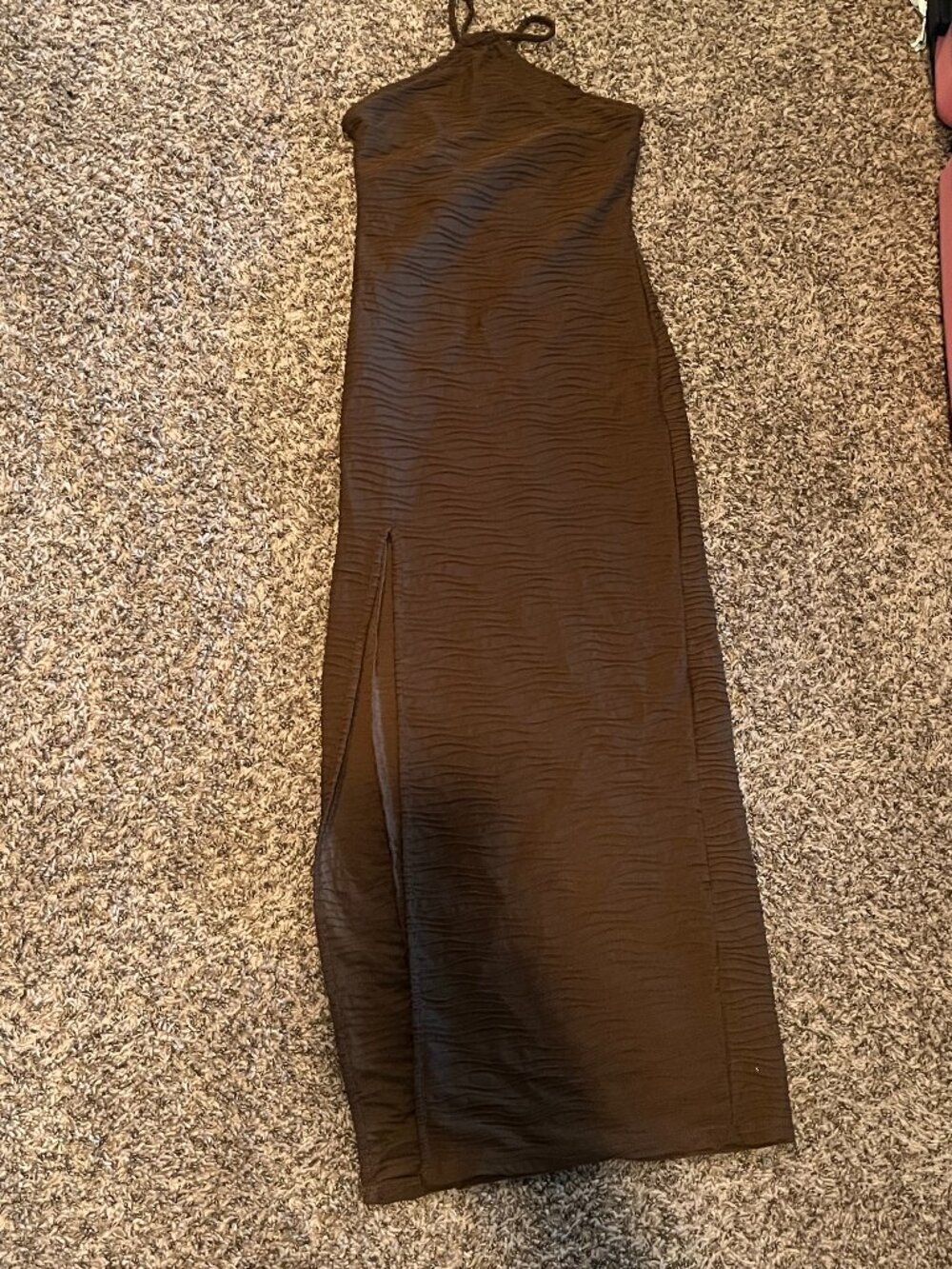 SHEIN Brown Textured Strappy Back Maxi Dress with Slit Size M